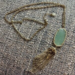 Iconic Kendra Scott Rayne Pendant Necklace with Green Sea Moss stone